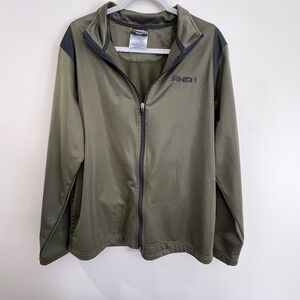 AND1 Men Large Track Jacket Olive Green Excellent Gorpcore Athletic Full Zip